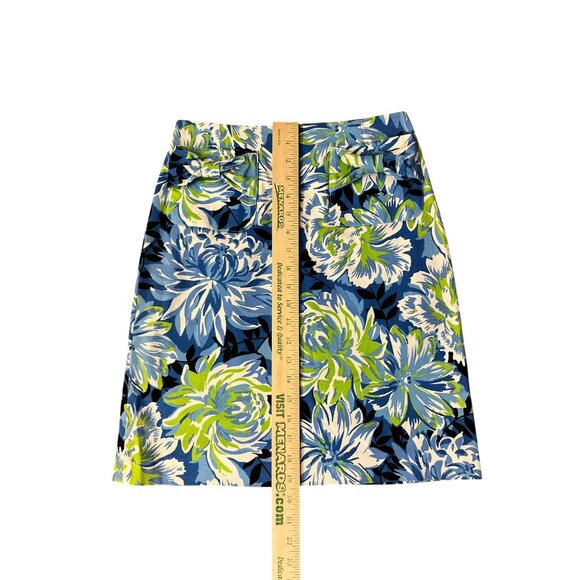 Grace Elements Skirt 2P Petite Blue Green Floral Cotton Blend Bow Pockets Used - Picture 9 of 13